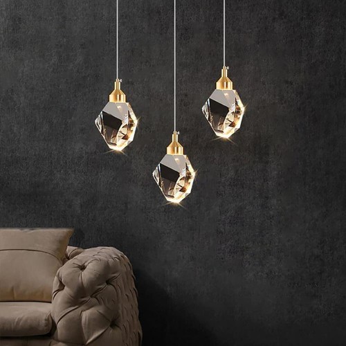 Modern Crystal Pendant Light, 3-Color LED Crystal Pendant Light, Adjustable H... - Picture 7 of 7