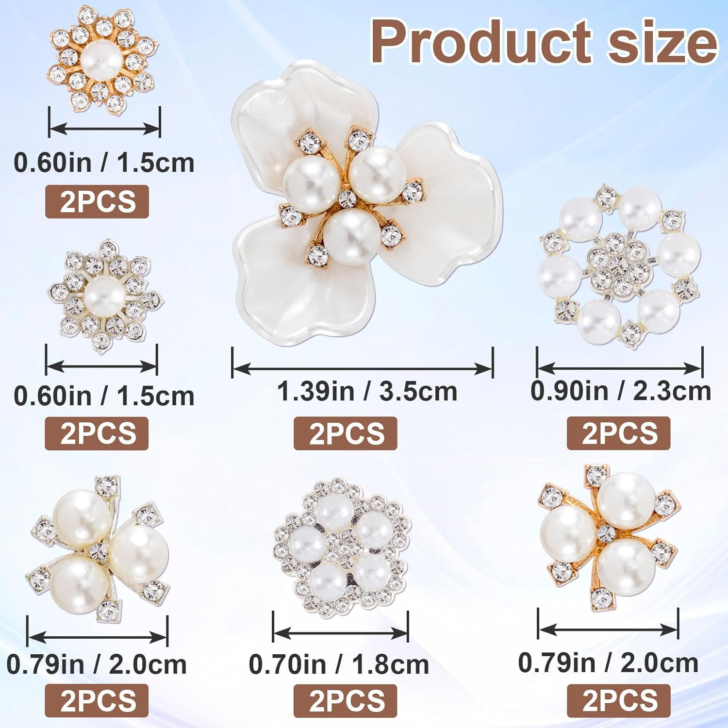 14 Pcs Pearl Rhinestone Buttons, Crystal Embellishments Flat Back Button, Flower