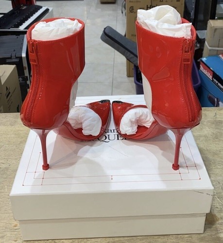 Alexander McQueen Harness Punk Pump Heels W/ Metallic Toe In Lust Red, Size 38.5 - Picture 6 of 12