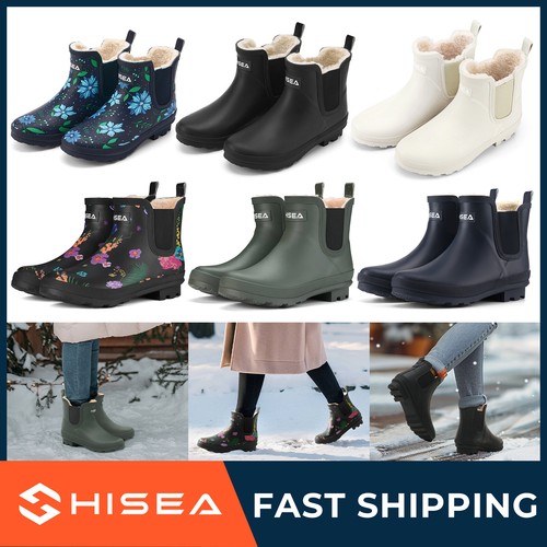 HISEA Women Plush Fleece Chelsea Rain Boots Waterproof Arch Support Snow Booties