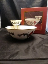 Lenox Winter Greetings Cardinal Redbird Chip And Dip Set