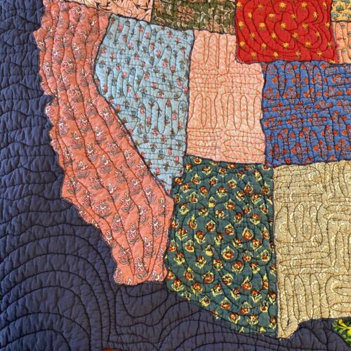 Multicolor USA Karte Patchwork Quilt gesteppt Überwurf Decke $ 149 Einzelhandel Blumen - Bild 4 von 12