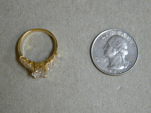 Lady Women's Yellow Gold Plated Round Solitaire 17 CZ Ring Channel Set Size 7 - Picture 12 of 12