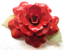 Vintage Celluloid Brooch, Red Flower, Carnation. All Original.