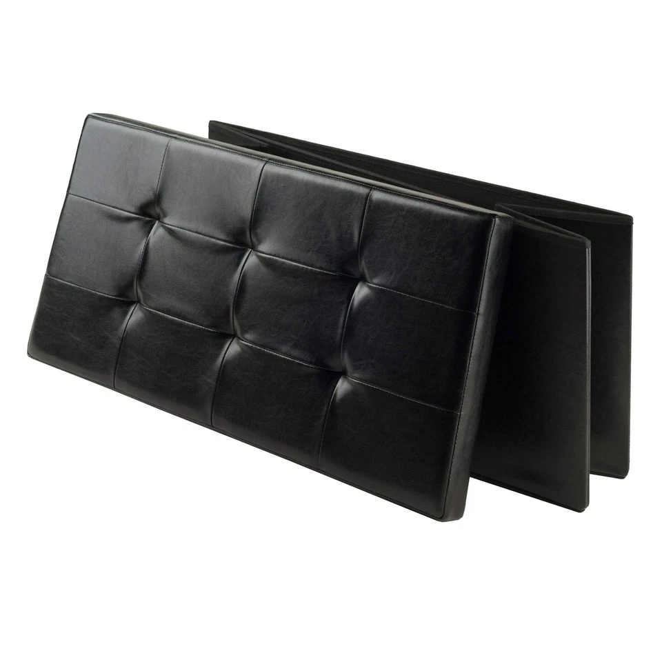 Pieza de muebles de madera otomana Ashford con almacenamiento imitación cuero negro 29,92x14,8x Foto 2 de 4