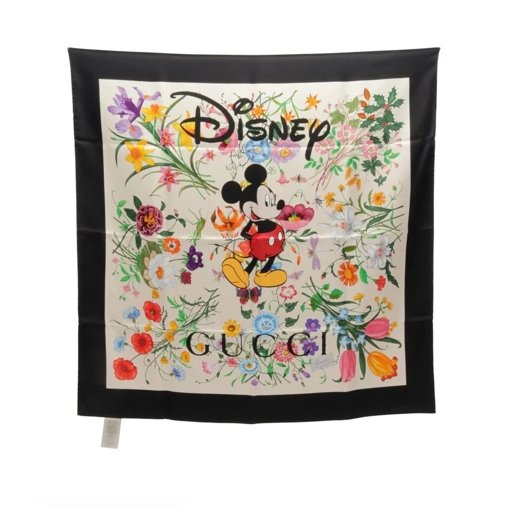 Gucci x Disney   Foulard en soie imprimé floral Mickey Mouse   Neuf