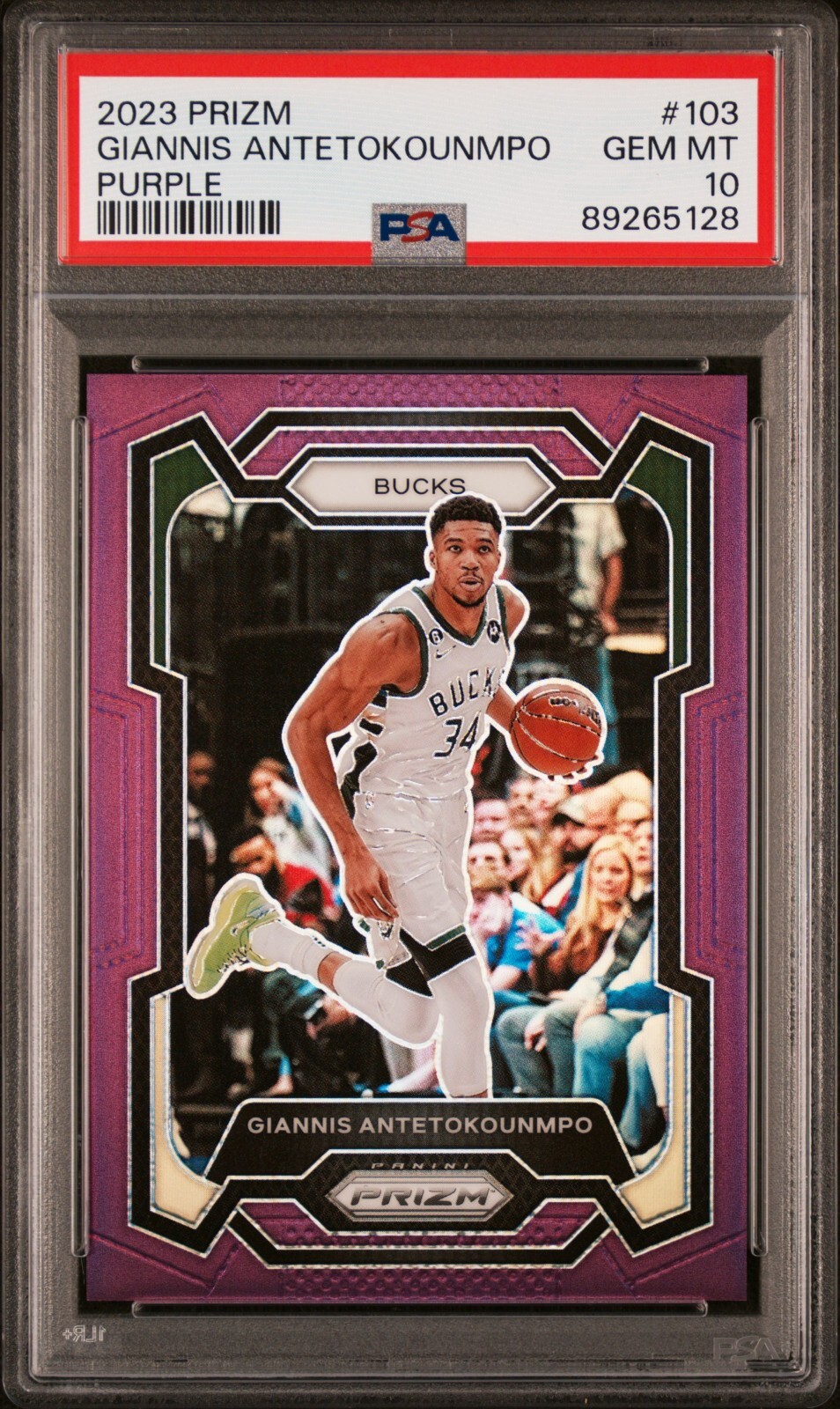 Giannis 2023 Prizm Purple /99 PSA 10 #103