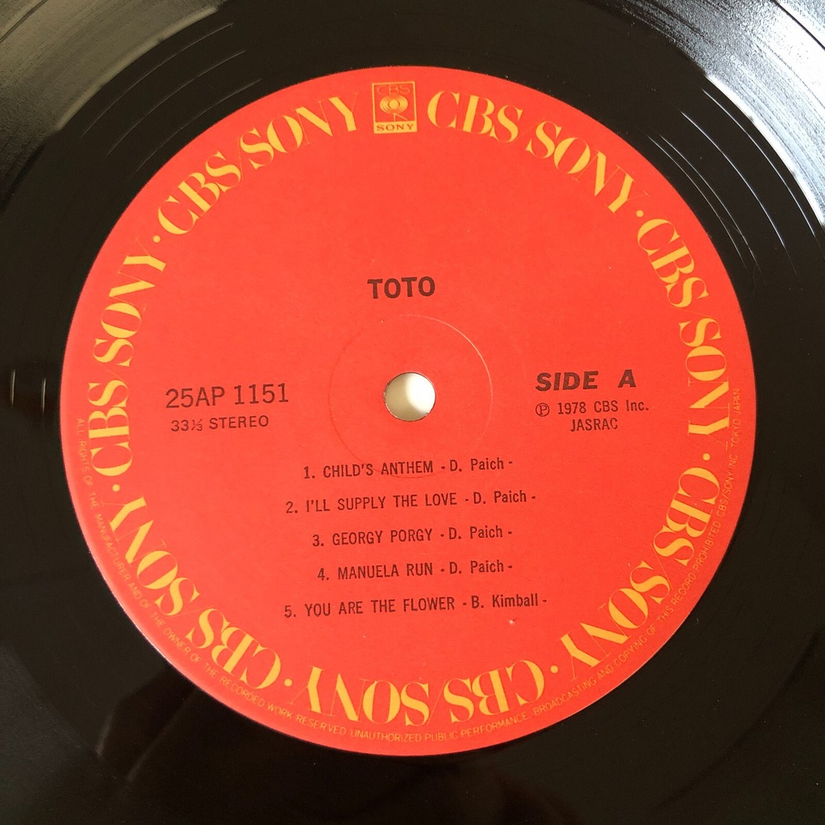 TOTO (Tso-la'tion) サイン入り LPレコード TOTO Self-Titled Japan Issue LP Vinyl CBS/Sony 25AP 1151 w