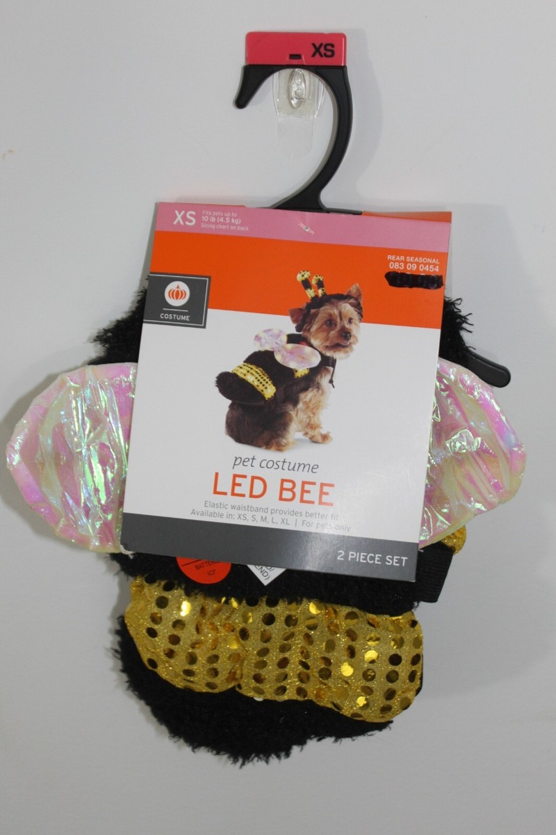 X-SMALL LED BEE Dog Costume Light Up Sequin Bumblebee Wings Pet