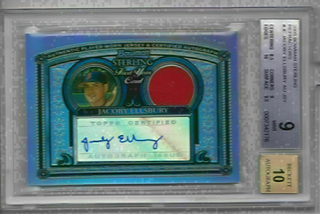 2005 Bowman Sterling Jacoby Ellsbury Auto Jersey Rookie Refractor #25/199 BGS 9
