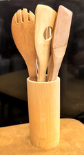 Zanzer High Grade Organic Bamboo Utensil Set with Holder 5 piece