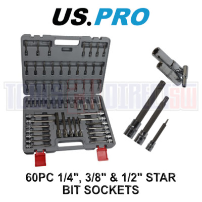 US PRO Tools 60 STCK. 1/4'''' 3/8'''' & 1/2'''' Stern, Manipulationsstern, Stern Plus & E-Star Bit Set