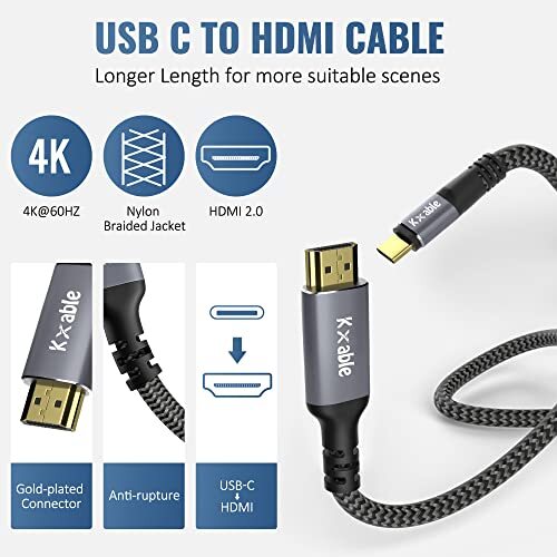 USB C to HDMI Cable 25 Feet 4K@60Hz HDR Braided Long Cord USB 3.1 Type-C to... - Bild 2 von 7