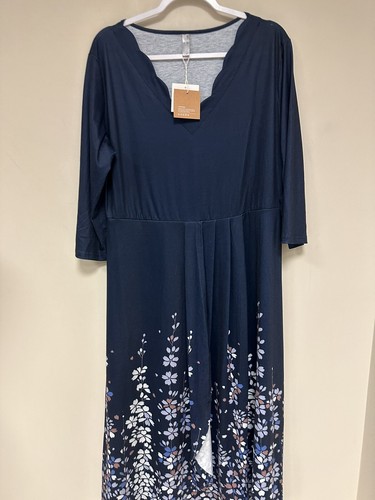 NEW NORACORA MAXI PLUS 2 XL(US 2XL)floral dress navy blue scalloped - Picture 3 of 11