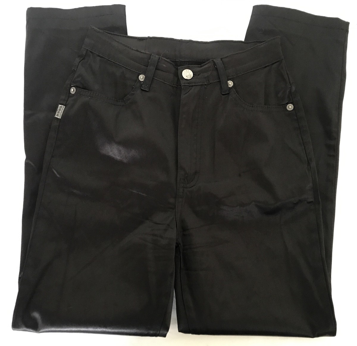 Vintage Ober Black Satin Skinny High Waist Trousers Jeans 38 XS 70s  French