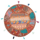 Brown Medium Vintage Patchwork Floor Cushion Home Decor Floor Pillow Cover 22 in