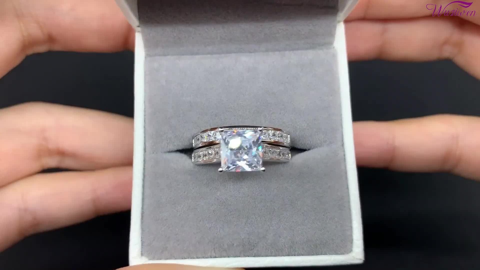 Wuziwen 2CT Blue CZ Engagement Ring Set – Sterling Silver 925 – 136 Stones – Round Cut – Women’s Bridal Set