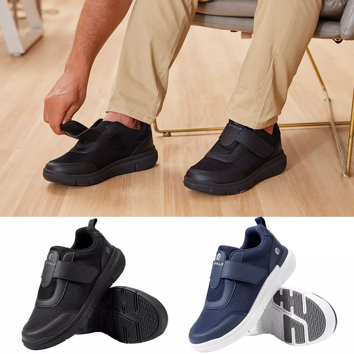 Oazifestiv Mens Shoes Velcro Fastening Mens Shoes Extra Width