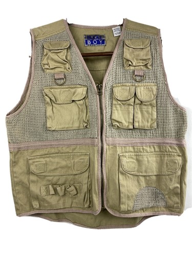 Vintage  Bugle Boy Tactical Vest  Khaki  Men's Large Hunting Fishing Full Zip - Picture 1 of 8