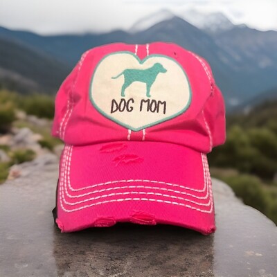 DOG MOM blue Heart patch  Distressed   Women's  Hat Baseball Cap Kbethos Vintage
