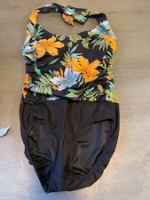 black floral LONGITUDE one piece swimsuit size 10