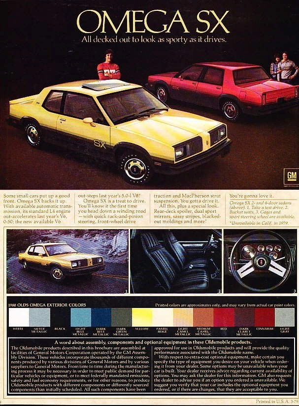 1980 Oldsmobile Omega Original Car Sales Brochure Catalog - X-Car SX Brougham Foto 3 de 3