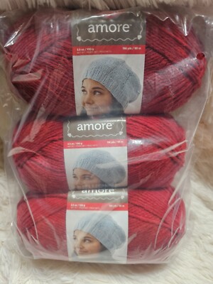 Red Heart 3 Pack Amore Yarn Rooibos (Red)