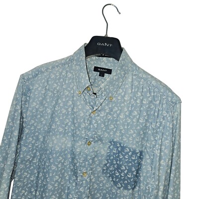 Herren GANT USA Premium hellblau Versand gemustert Button Down SHIRT Größe L *sehr guter Zustand*