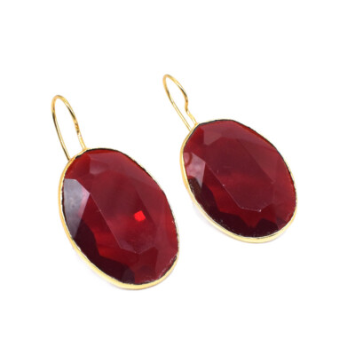 Red Garnet Simulated Gemstone Gold Plated Jewelry Elegant Earring 1.5 Q788