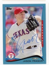 SIGNED BASEBALL CARD AUTO TOPPS 2014 TEXAS RANGERS JASON FRASOR #147 BLUE VAR.