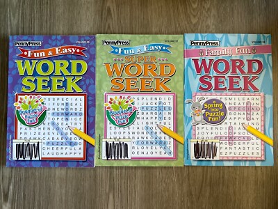 Lot Of 3 Penny Press Word Seek Puzzle Books - Family Fun, Fun & Easy - Vol 20-22