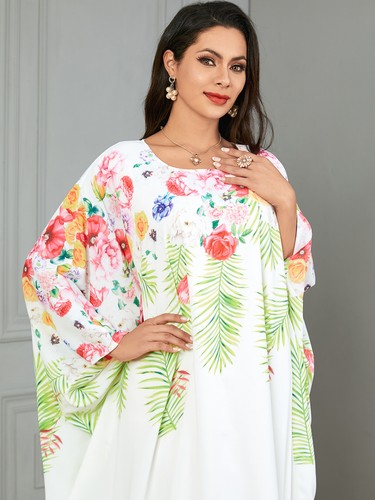 Moroccan Printed Kaftan Muslim Women Maxi Dress Dubai Abaya Loose Batwing Robe - Picture 13 of 14