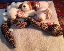 Bundle 4 Vintage Ty Beanies. Zodiac Snake, Knuckles, Fleece & Sampson Dog. VGC.