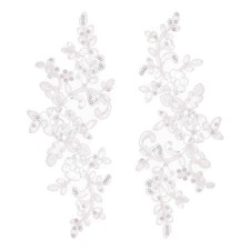 2 Pcs Flowers Lace Appliques 3D Embroidery Sequins for Patch, White