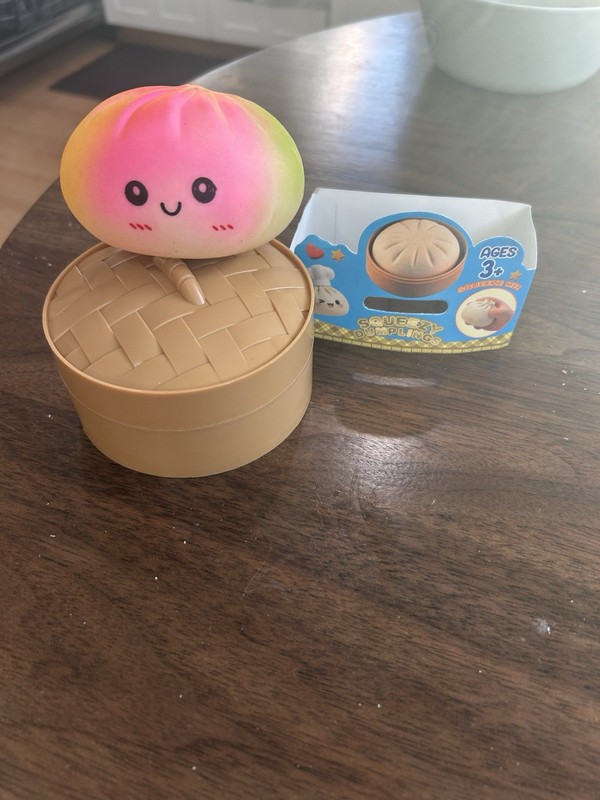 Squishy Foam Dumpling Squeeze Ball in Basket Container, Pink Yellow Green 3in
