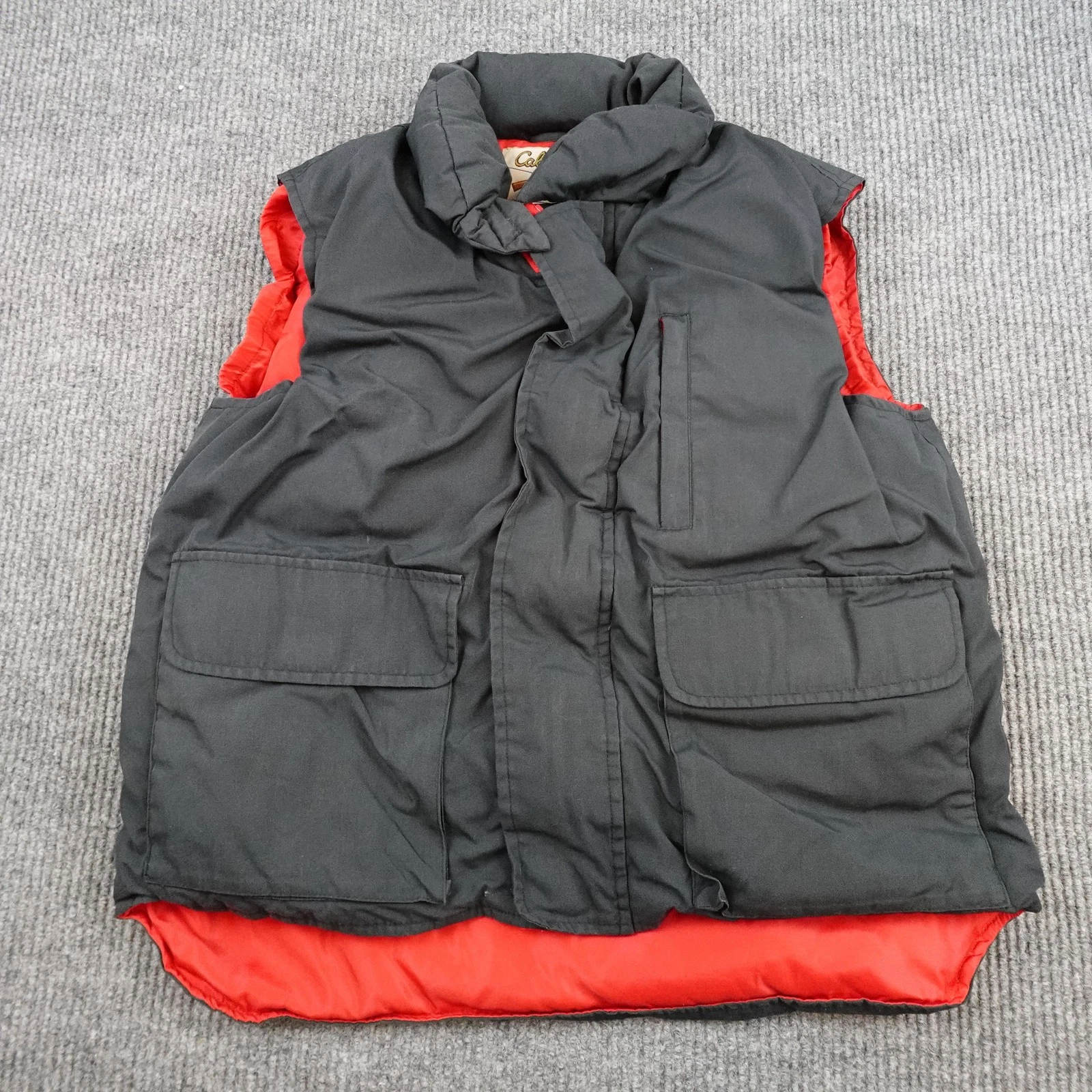 Cabelas Vest Mens Large Black Goose Down Puffer Canvas Lined Outdoor Hunting