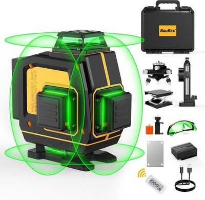 4D Laser Level 360 Self Leveling, Rechargeable Tool Kit with 16 Lines