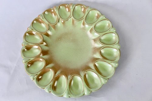 Vtg Frankoma 819 Pottery Deviled Egg Plate Platter Tray 16-Egg Plainsman Green