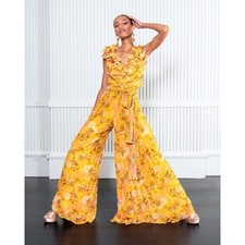 badgley Mischka floral printed wide-leg jumpsuit yellow multi US8