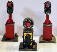 3 Vintage Marx Railroad Red Black Metal Block Signal Lights O Gauge Train Set