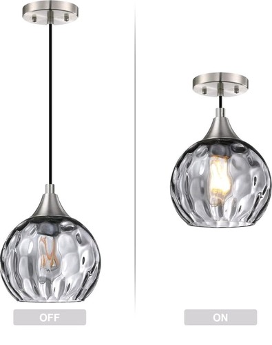 3 Pack Hanging Indoor Kitchen Island Pendant Lights 6.25" Grey Hammer Glass - Picture 6 of 7