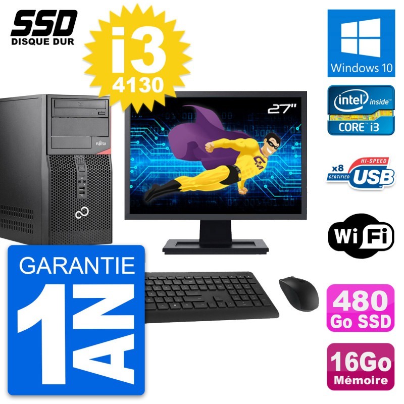 PC Tour Fujitsu P520 Ecran 27" Intel i3-4130 RAM 16Go SSD 480Go Windows 10 Wifi