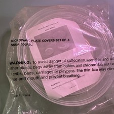 Set of 4 Plastic Microwave Plate Covers With Steam Vent Lid - NEW SEALED - Clear