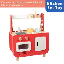 Red Play Kitchen Set Toy With Washing Machine And Oven Gift For Kid Age 3 