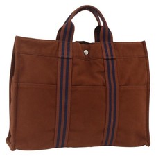 HERMES Fourre ToutMM Hand Bag Canvas Brown Au...