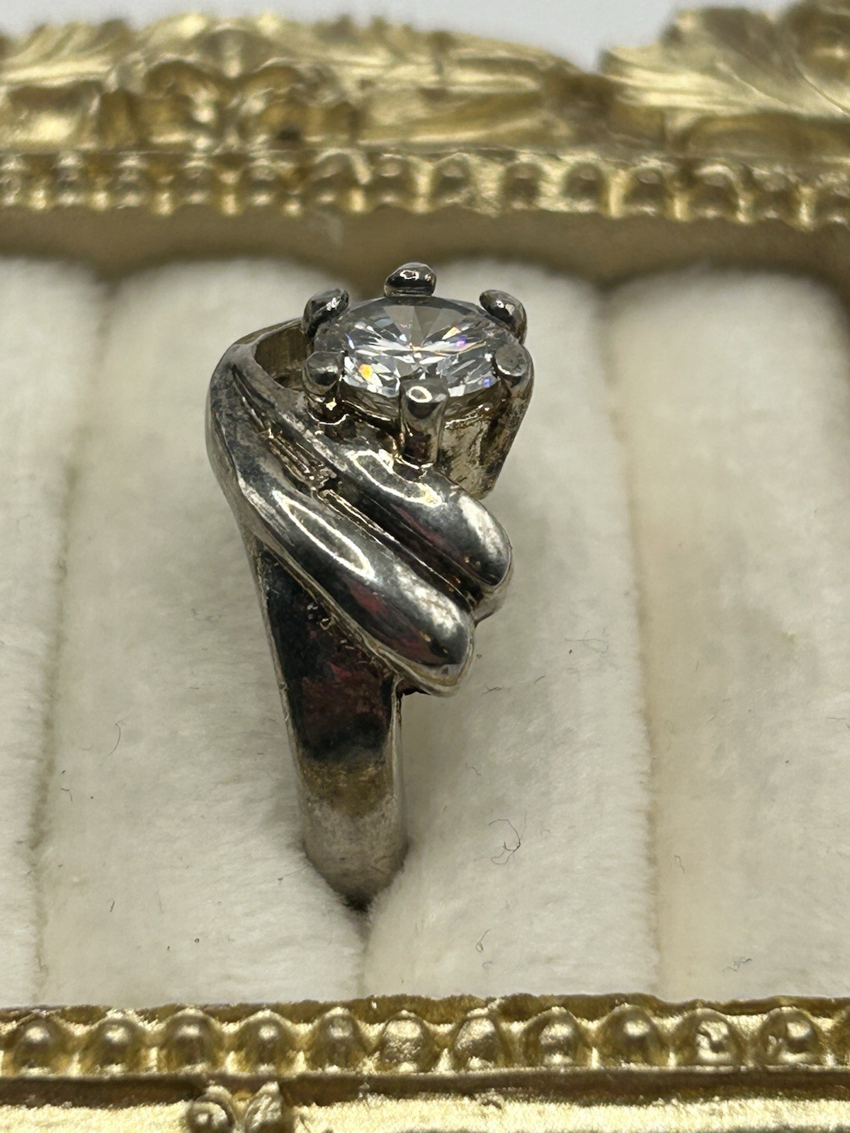 Vintage Silver Tone Solitaire Statement Ring Size… - image 3