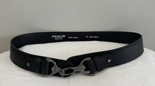 Berge Made In Italy Black Leather Equestrian Style Gunmetal Buckle Belt 32  