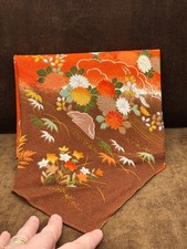 Vintage Chifuroshiki Japanese Floral Rust Red Brown SCARF Square Acetate Rayon