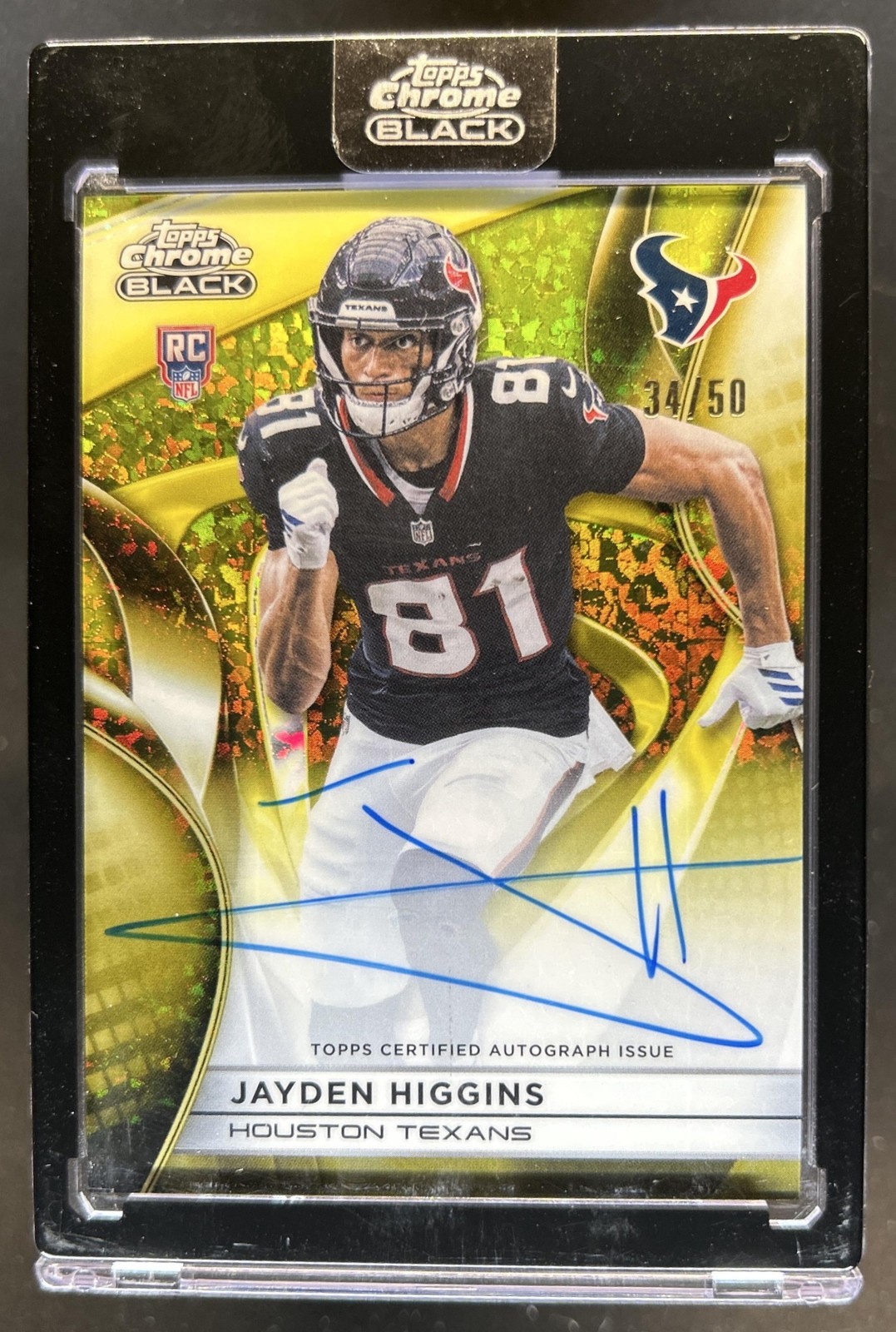 Jayden Higgins Topps Chrome Black Rookie Autographs #JH Gold Diamond Refractor Mini