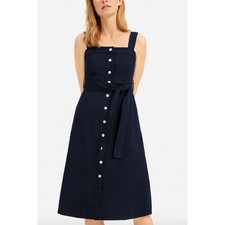 Everlane The Cotton Weave Picnic Dress Navy Blue Button Front Size 8